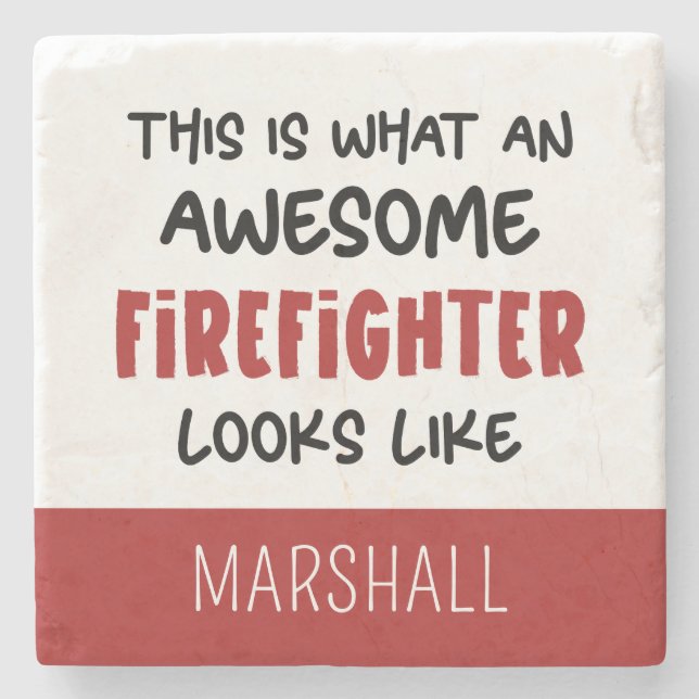 Personalised Awesome Firefighter Funny Firefighter Stone Coaster (Front)