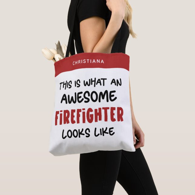 Personalised Awesome Firefighter Funny Firefighter Tote Bag (Close Up)