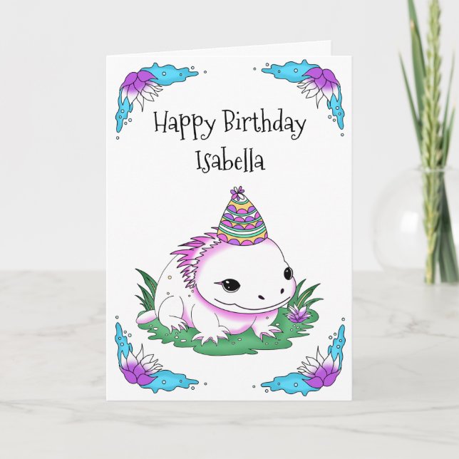 Personalised Axolotl  Birthday with Colouring Page Card (Front)