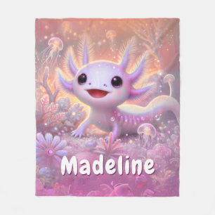Personalised Axolotl Gift Custom Name Pink Fleece Blanket