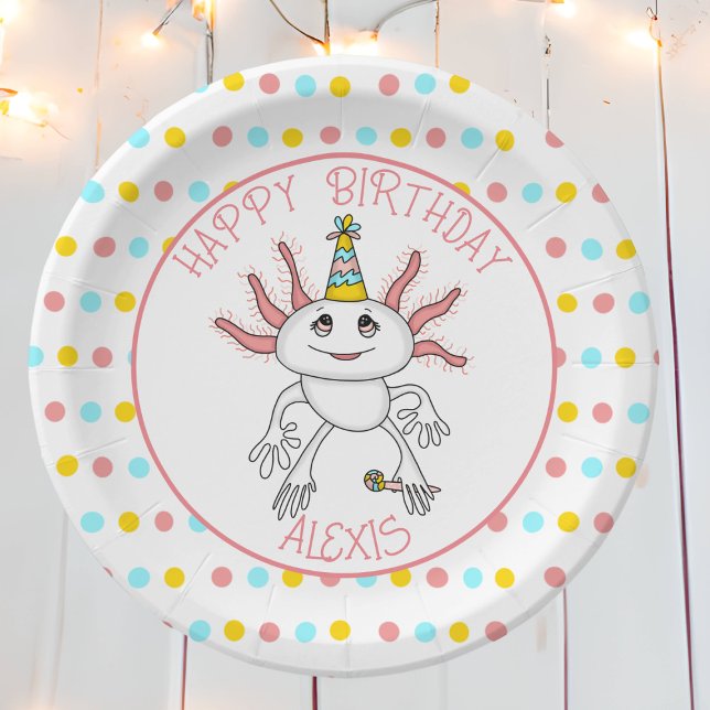 Personalised Axolotl Themed Birthday Party Paper Plate (Creator Uploaded)