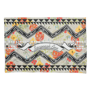 Personalised Aztec Floral Red and Orange Pattern Pillowcase