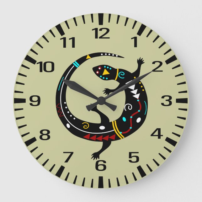 Personalised Aztec Southwest Lizard Design Large Clock (Front)