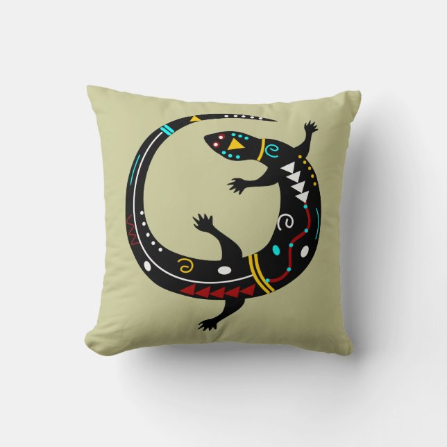 Personalised Aztec Southwest Tribal Lizard Design Cushion (Front)