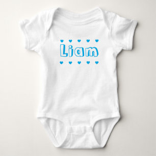Personalised Azure Blue Heart Boy Name Baby Bodysuit