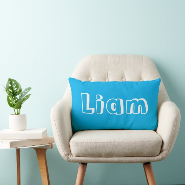 Personalised Azure Blue Name Nursery Lumbar Cushion (Chair)