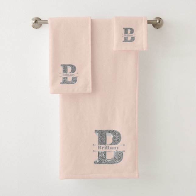Personalised B Initial Silver Monogram Your Name  Bath Towel Set (Insitu)