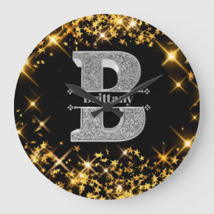 Personalised B Initial Silver Monogram Your Name  Large Clock