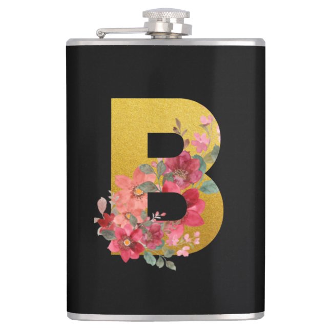 Personalised 'B' Monogram Gift for Mum Grandma Hip Flask (Front)
