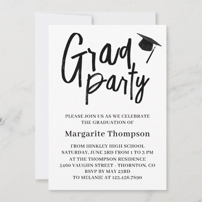 Personalised B&W Graduation Party Invitation (Front)