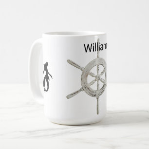 Personalised B&W Helm with Mermaids Coffee Mug