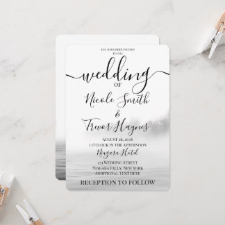 Personalised B&W Lake Fog Calligraphy Wedding Invitation