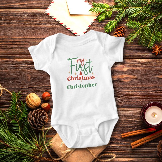 Personalised Babies Baby First 1st Christmas Gift Baby Bodysuit (Personalized Babies First 1st Christmas Baby Body Suit)