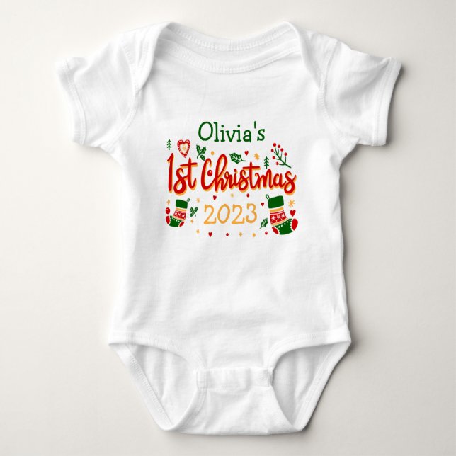 Personalised Babies First Christmas, Babie 1st Xms Baby Bodysuit (Front)