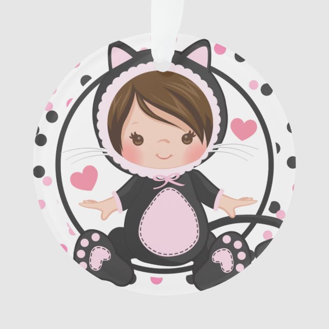 Personalised Baby 1st Christmas Kitten Cat Girl Ornament (Front)