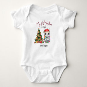 Personalised baby alpaca llama First Christmas Baby Bodysuit