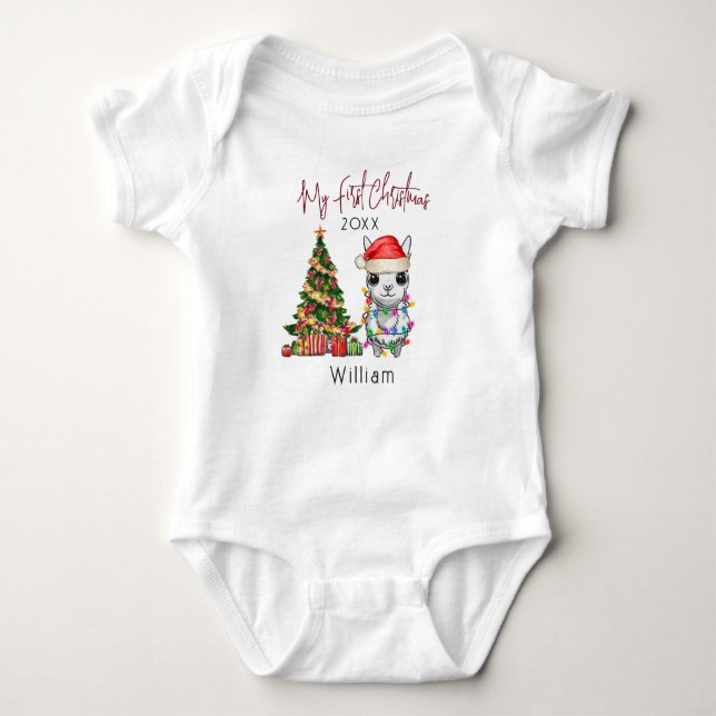 Personalised baby alpaca llama First Christmas Bodysuit (Front)