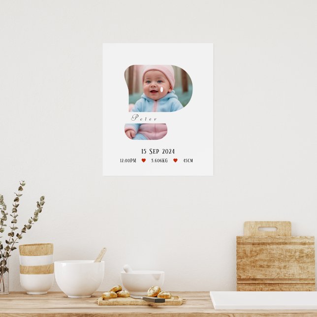 Personalised Baby Alphabet Letter - P - Poster (Kitchen)
