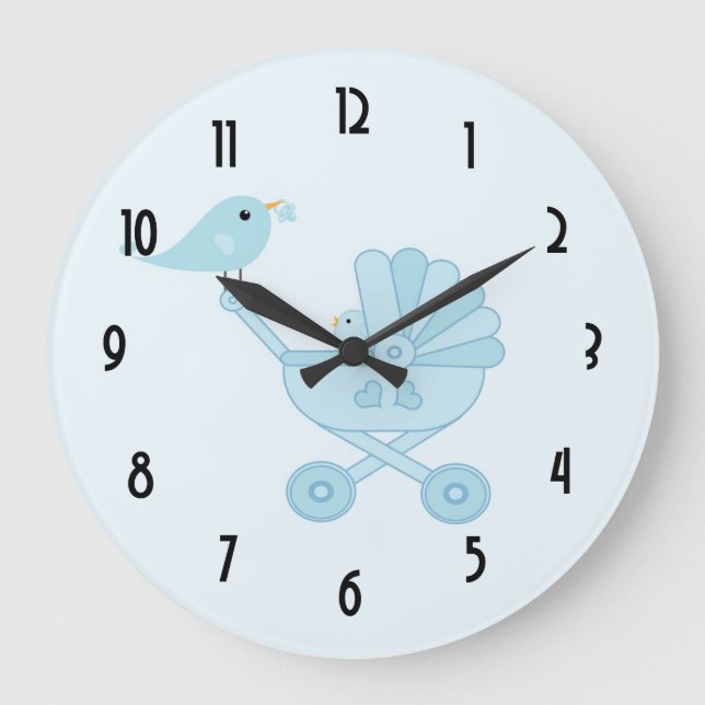 Personalised Baby and Mummy Bluebirds Nursery Large Clock (Front)