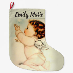Personalised Baby Angel on Cloud Large Christmas Stocking
