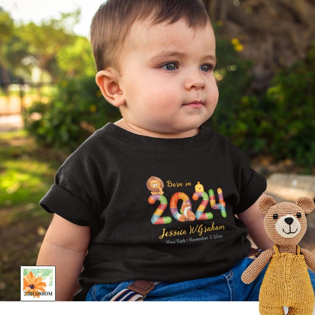 personalised baby animals gift born in 2024 baby bodysuit (Creator Uploaded)