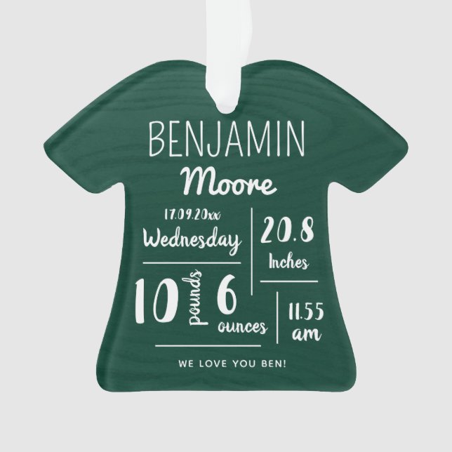 Personalised Baby Announcement Stats Christmas Ornament (Front)