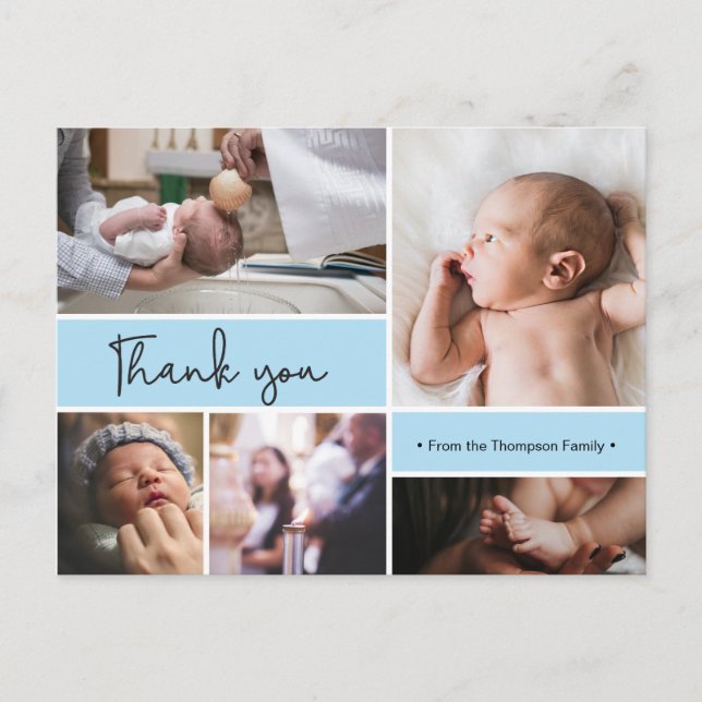 Personalised Baby Baptism Thank you Photo collage Postcard (Front)