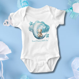 Personalised Baby Bear Moon Star Cloud Blue Boy Baby Bodysuit