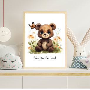 Personalised Baby Bear Watercolor Nursery Wall Art