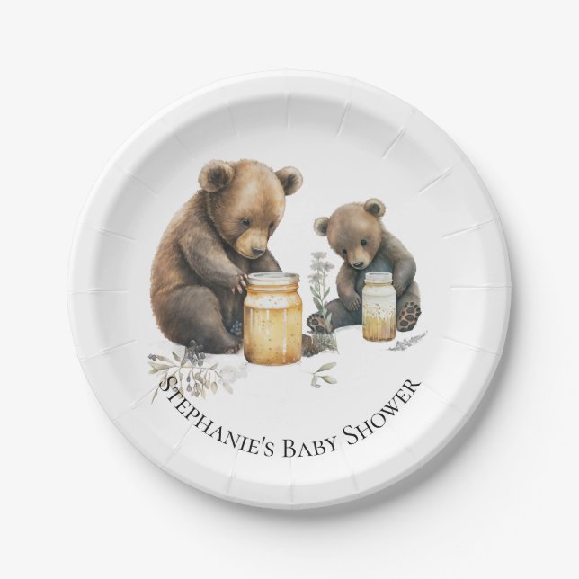 Personalised Baby Bear's Honey Baby Shower Plates (Front)