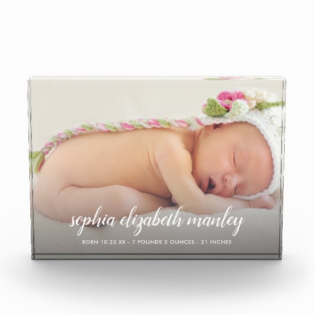 Personalised Baby Birth Announcement Photo Block (Front)