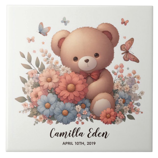 Personalised Baby Birth Name Ceramic Tile (Front)