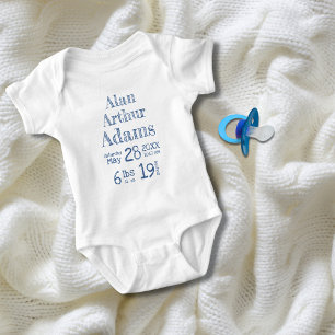 Personalised Baby Birth Stats Bodysuit Blue