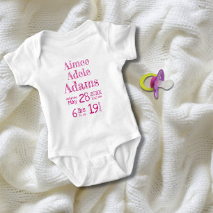 Personalised Baby Birth Stats Bodysuit Magenta