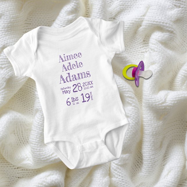 Personalised Baby Birth Stats Bodysuit | Purple (Creator Uploaded)