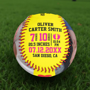 Personalised Baby Birth Stats Softball with Photo