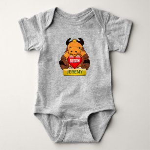 Personalised Baby Bison With Heart Bodysuit