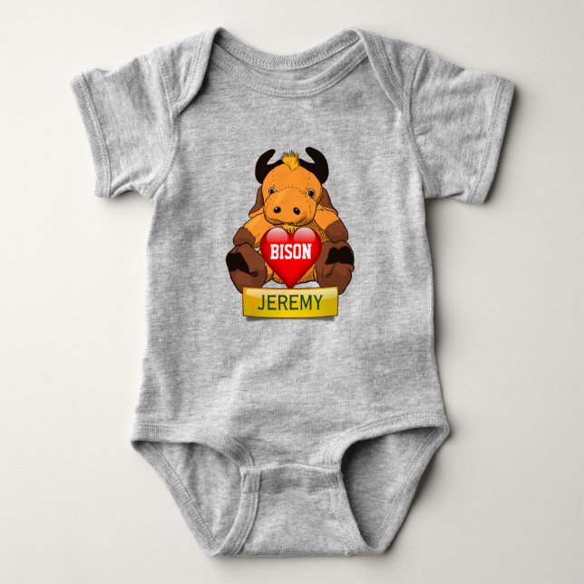 Personalised Baby Bison With Heart Bodysuit (Front)