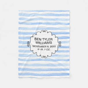 Personalised Baby Blue and White Striped Fleece Blanket
