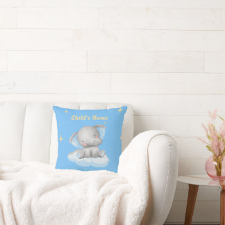 Personalised Baby Blue Elephant Throw Pillow