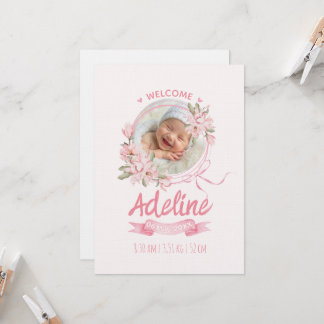 personalised baby blue floral Birth announcements