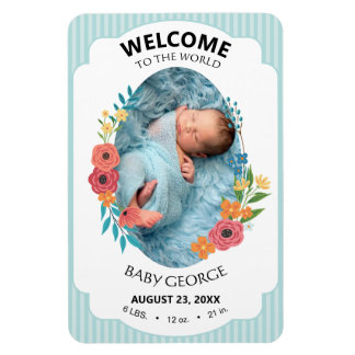 personalised baby blue floral Birth announcements Magnet