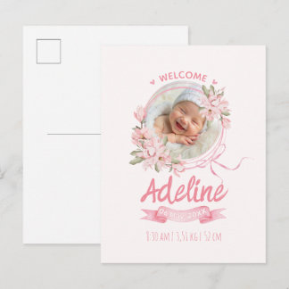 personalised baby blue floral Birth announcements Postcard