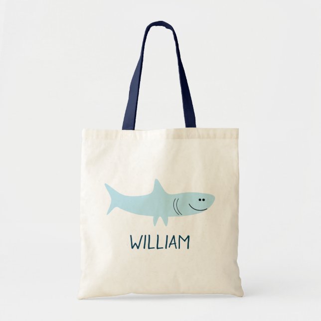 Personalised Baby Blue Shark Tote Bag (Front)