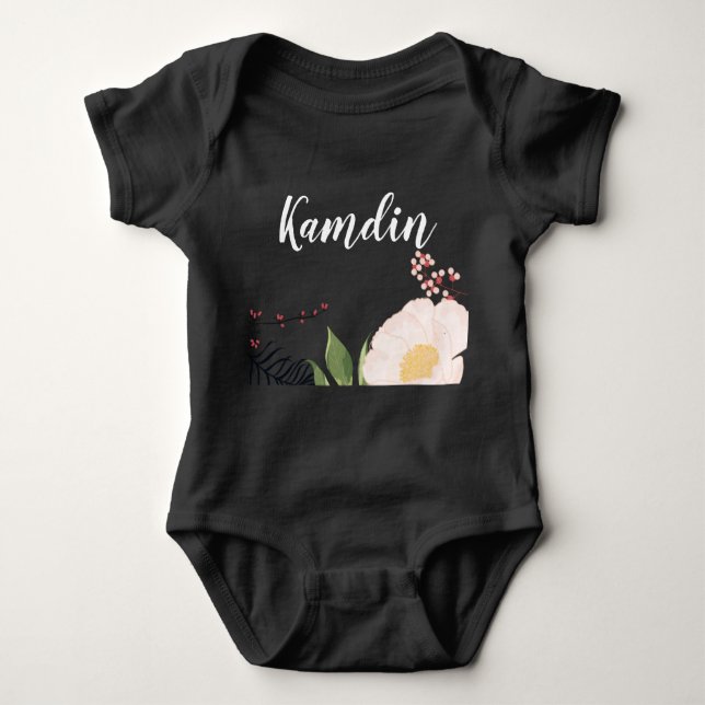 Personalised Baby Body Suit Baby Pink Cosmos on Wh Baby Bodysuit (Front)