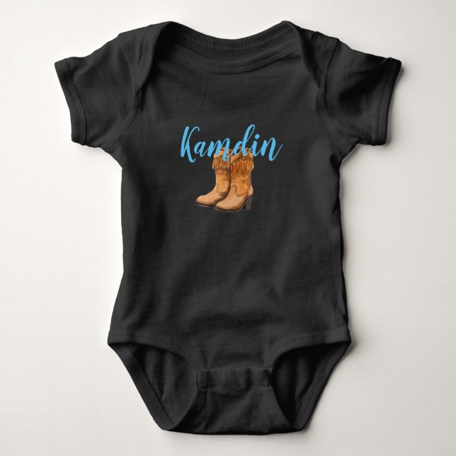 Personalised Baby Body Suit Blue Wood Barn Door Bo Baby Bodysuit (Front)