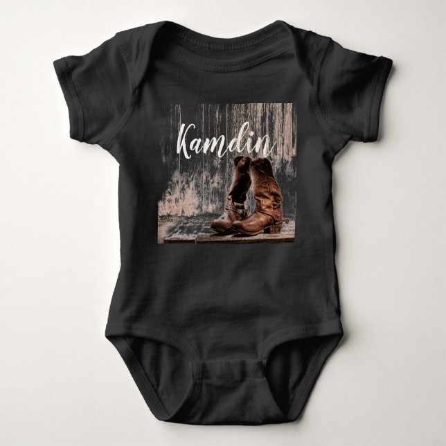 Personalised Baby Body Suit  boots country rustic Baby Bodysuit (Front)