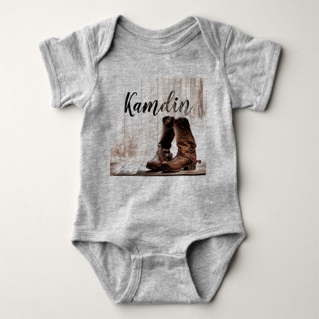 Personalised Baby Body Suit boots country rustic W Bodysuit (Front)