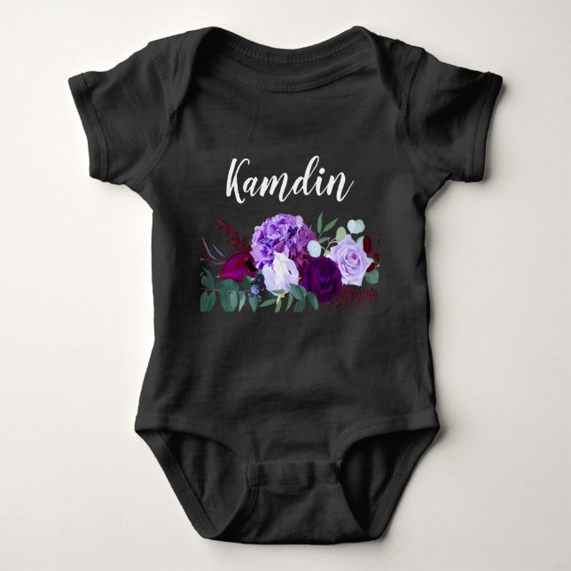 Personalised Baby Body Suit Lavender Hibiscus on W Baby Bodysuit (Front)
