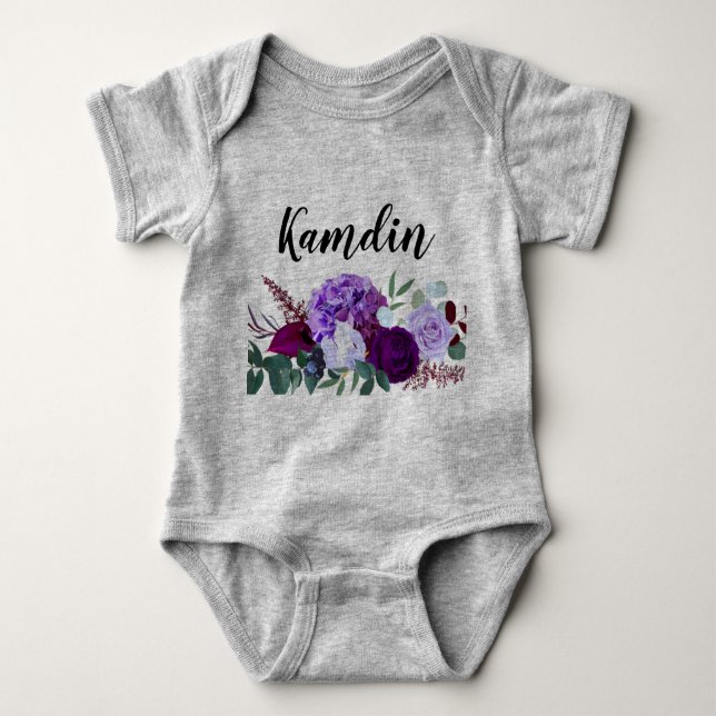 Personalised Baby Body Suit Lavender Hibiscus on W Baby Bodysuit (Front)